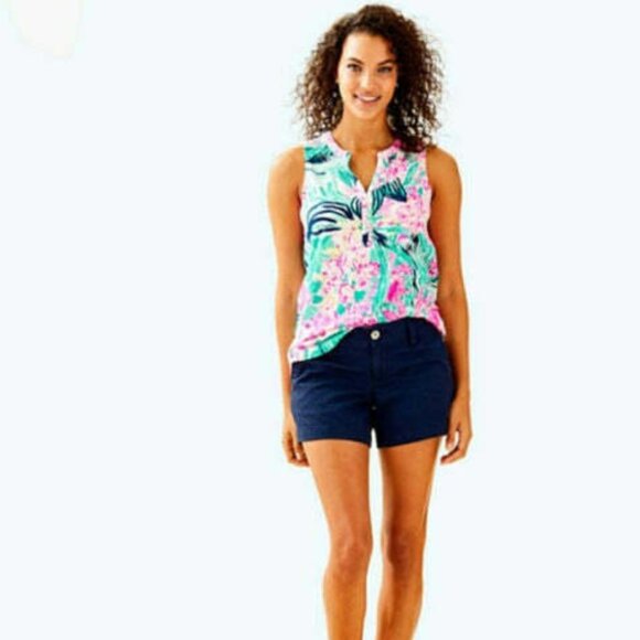 Lilly Pulitzer Essie Smocked Blouse Tank Top Printed Beach Cotton XS New 251587 - Picture 2 of 8